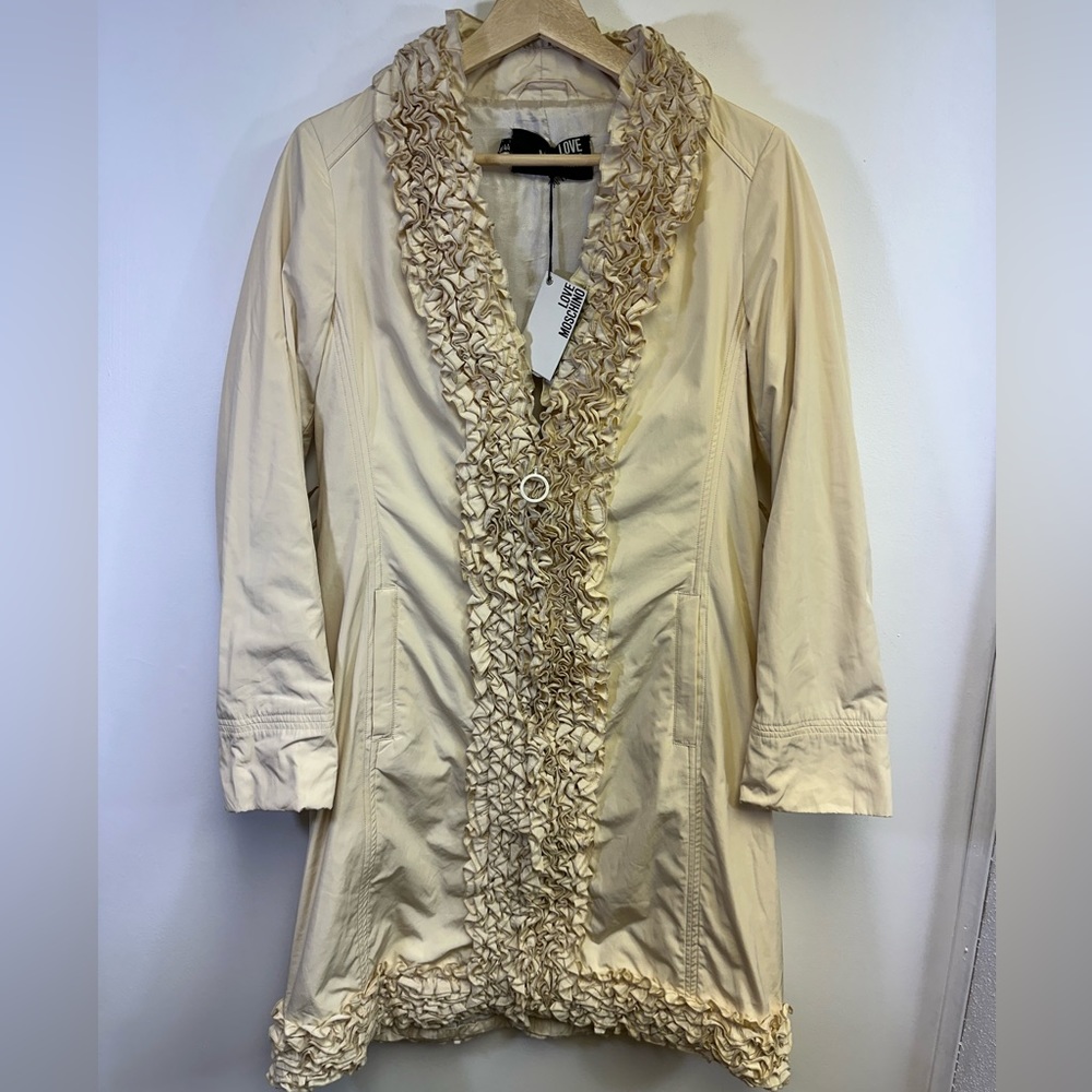 Vintage LOVE MOSCHINO Cream Ruffle Coat, Size 44